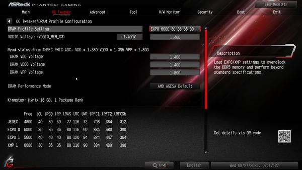 Screenshot of ASRock B650I's BIOS with RAM EXPO
