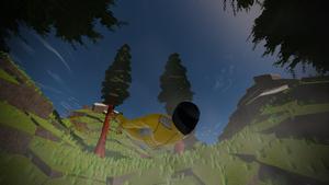 "Close-up of the player character in _Just Fly_"